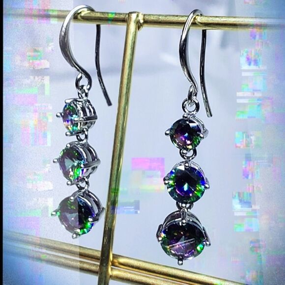 Rainbow Mystic Topaz Drop Dangle Earrings on 925 Sterling Silver - Picture 4 of 7